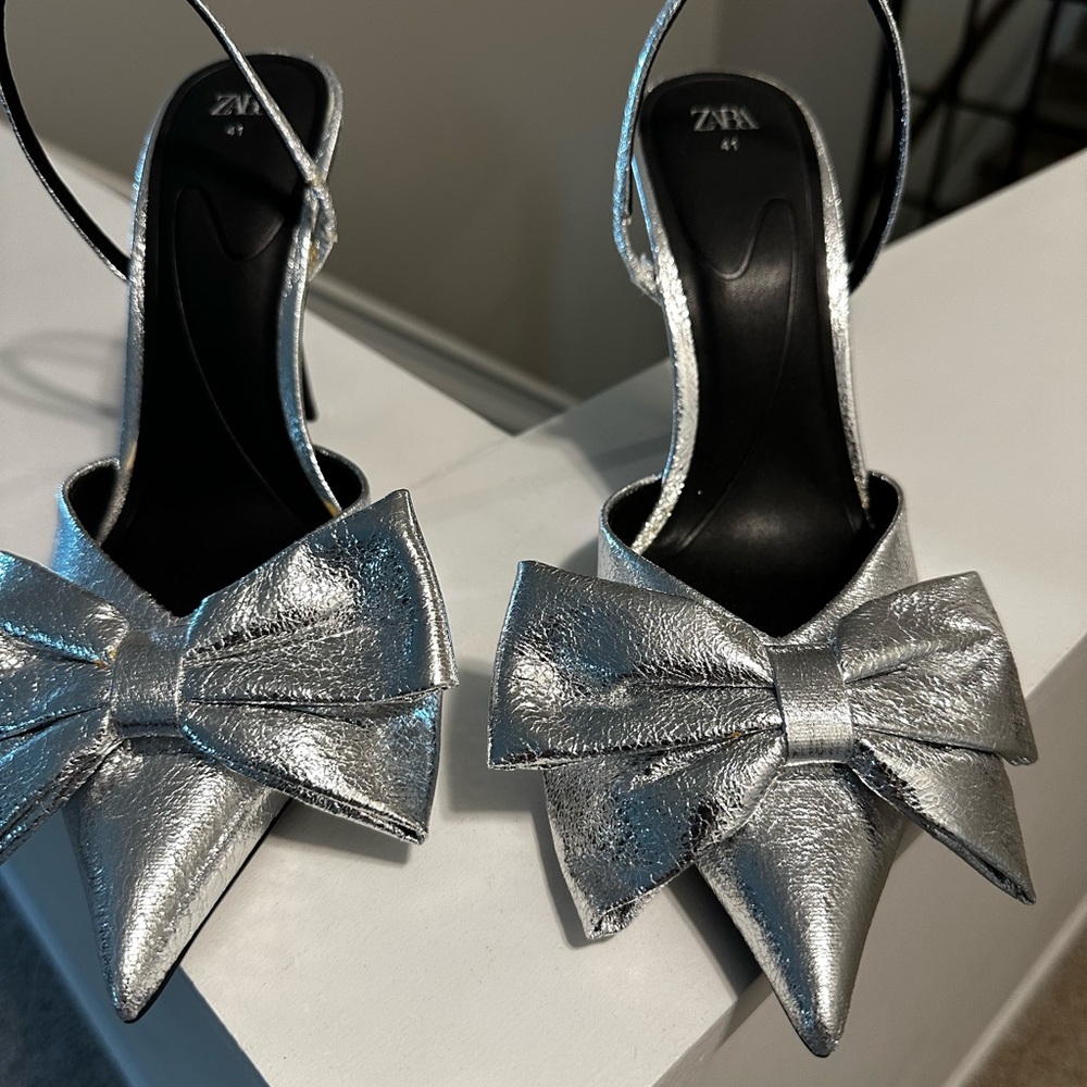 Zara Silver Heels with Bow